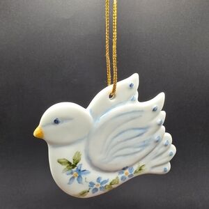 Vtg Decorative White and Blue Bird Ornament Qty.2